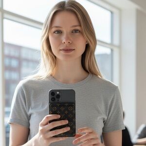 Magnet Monogram Brown tan Card Holder for cellphones leather NEW unisex